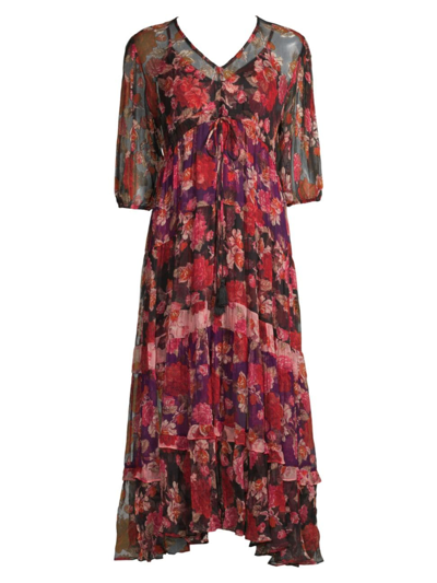 Johnny Was Moxi Tiered Floral-print Midi Dress In Multi | ModeSens