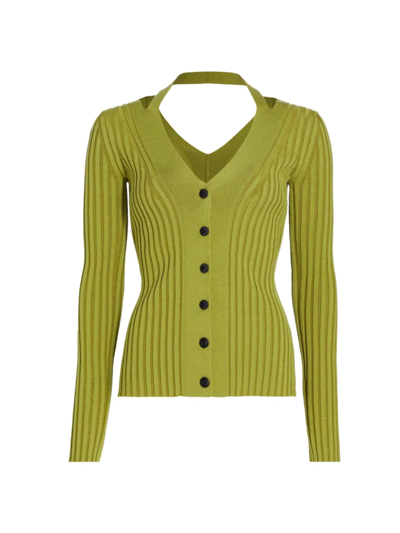 Shop Proenza Schouler White Label Women's Rib-knit Halter Sweater In Chartreuse