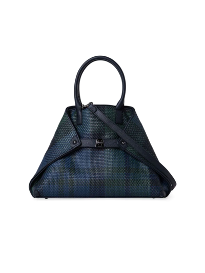 Shop Akris Women's Ai Plaid Woven Leather Top-handle Bag In Gallus Green