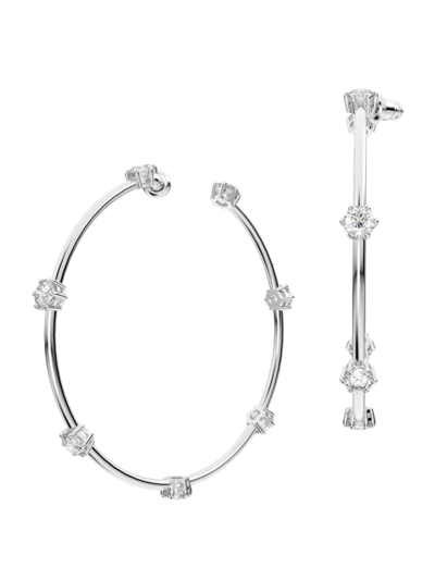 Shop Swarovski Women's Constella Rhodium-plated Crystal Hoop Earrings