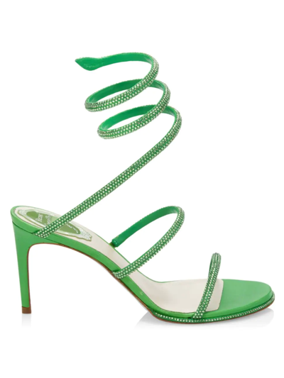 Shop René Caovilla Women's Crystal-embellished Satin Wrap Sandals In Green