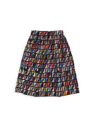 Shop Fendi Girl's Allover Logo Print Skirt In Black