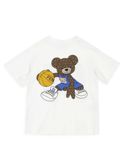 Shop Fendi Little Boy's Bear Basketball Graphic T-shirt In White