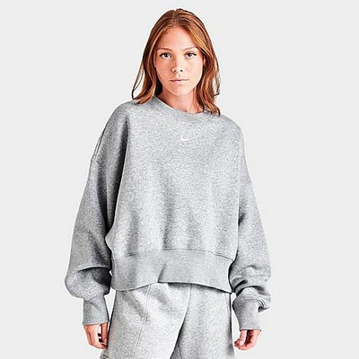 Shop Nike Women's Sportswear Phoenix Fleece Oversized Crewneck Sweatshirt In Dark Grey Heather/sail