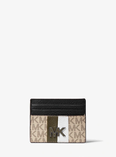 Shop Michael Kors Hudson Logo Stripe Tall Card Case In Natural