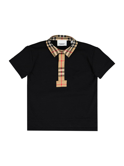 Shop Burberry Kids Black Polo Shirt For Boys
