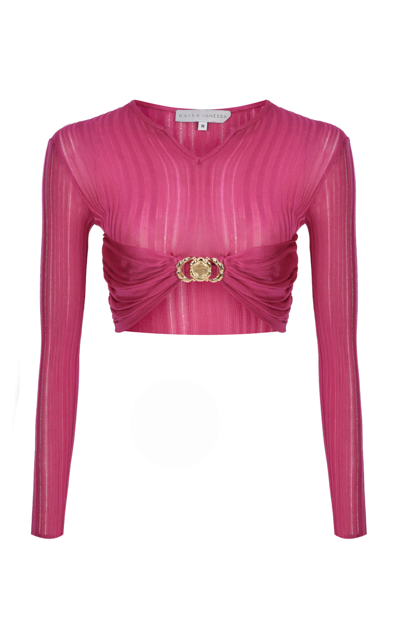 Raisa Vanessa Women's Gold Buckle Knit Cropped Top In Pink