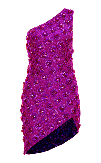 Shop Raisa Vanessa Crystal-embellished Asymmetric Cotton Mini Dress In Pink