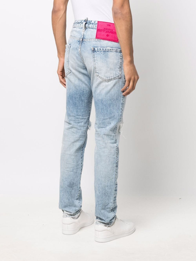 Shop Dsquared2 Distressed Straight-leg Jeans In Blue