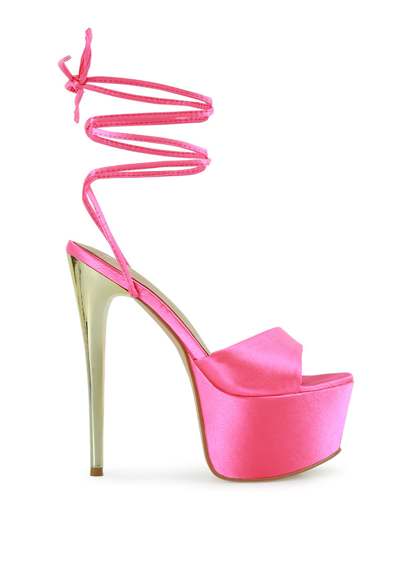 Shop London Rag Passion Fruit Dramatic Platform Lace-up Heel Sandals In Pink