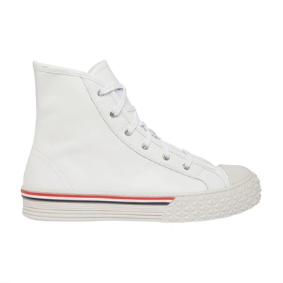 Shop Thom Browne Leather High-top Sneakers In White
