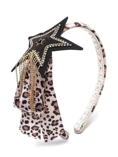 Shop Monnalisa Leopard-print Star-embellished Head Band In Neutrals