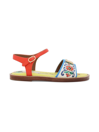 Shop Dolce & Gabbana Graphic-print Leather Sandals In Red