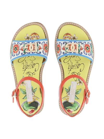 Shop Dolce & Gabbana Graphic-print Leather Sandals In Red