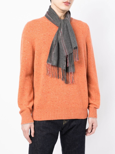 Brunello Cucinelli Striped Fringed-edge Silk Scarf In Grey