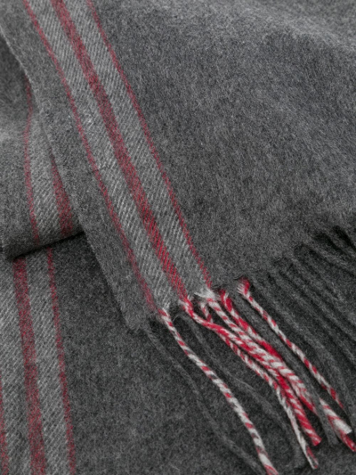 Brunello Cucinelli Striped Fringed-edge Silk Scarf In Grey