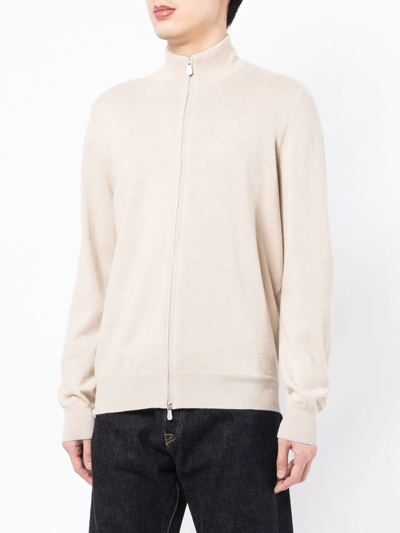 Shop Brunello Cucinelli High-neck Zip-up Cashmere Cardigan In Neutrals