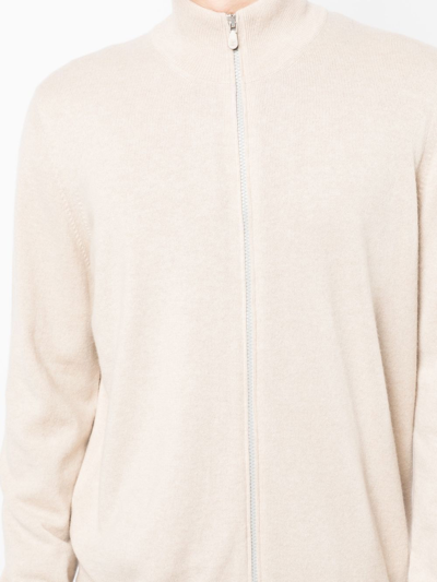 Shop Brunello Cucinelli High-neck Zip-up Cashmere Cardigan In Neutrals