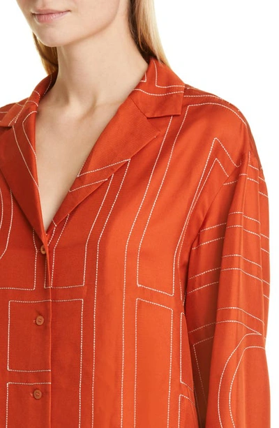 Shop Totême Monogram Silk Pajama Top In Bloody Mary