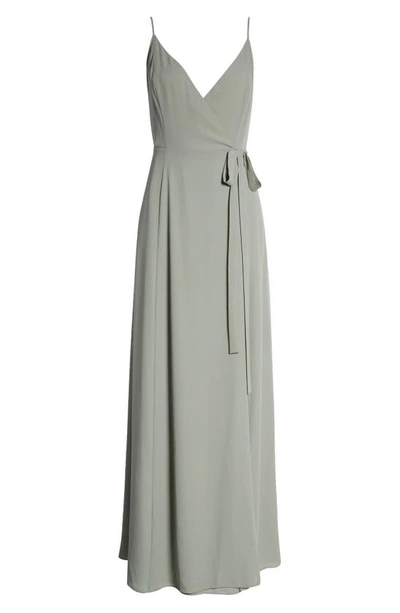 Shop Wayf The Angelina Slit Wrap Gown In Sage