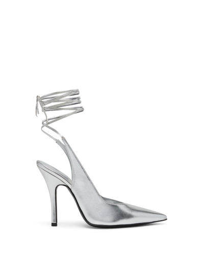 Attico 105mm Venus Metallic Leather Pumps In Silver