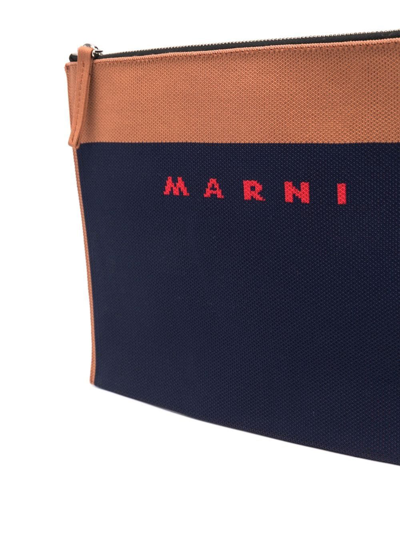 Shop Marni Logo Print Clutch Bag In Blue