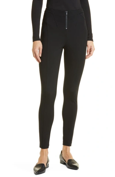 Shop Donna Karan Woman Zip Front Pintuck Ponte Leggings In Black