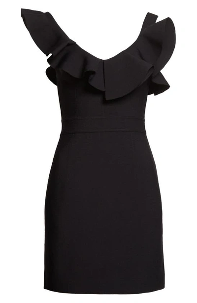 Shop Alexander Mcqueen Asymmetric Ruffle Cap Sleeve Minidress In Black