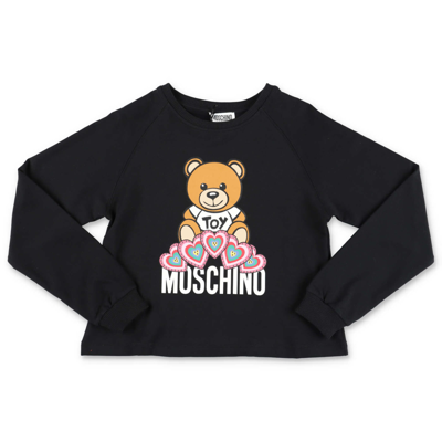 Shop Moschino T-shirt Cropped Nera In Jersey Di Cotone In Nero