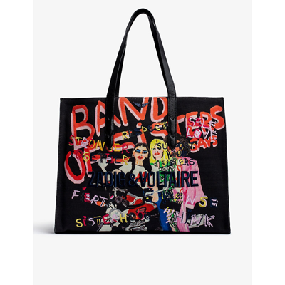 Zadig & Voltaire Band Of Sisters Logo-embroidered Graphic-print Cotton Tote  Bag In Noir | ModeSens