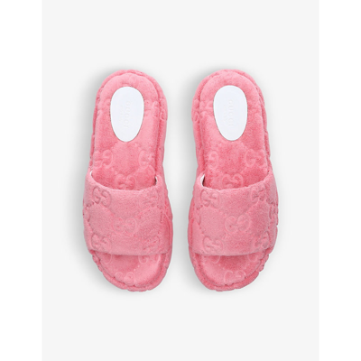 Gucci Angelina Gg-print Ctton-sponge Slides In Pink | ModeSens