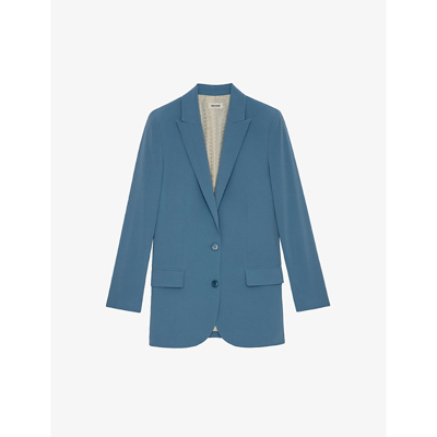Zadig & Voltaire Viva Single-breasted Peak-lapel Crepe Blazer In Pale Denim