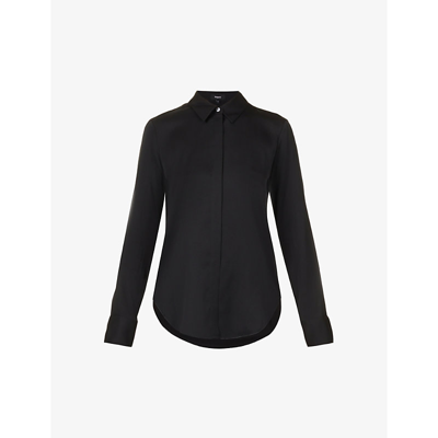 Shop Theory Womens Black Sunaya Curved-hem Silk-blend Shirt