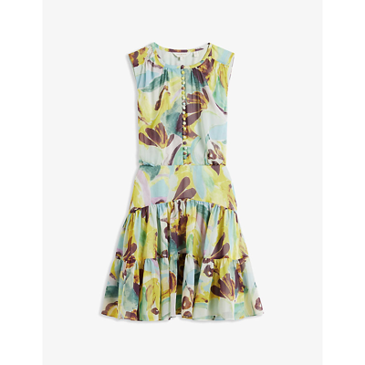 Shop Ted Baker Womens Pl-green Ellain Graphic-print Tiered Crepe Mini Dress