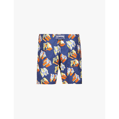 Shop Palm Angels X Vilebrequin Monogram-print Recycled-shell Swim Shorts In Blue Brown