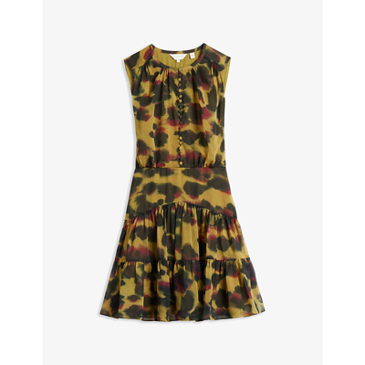 Shop Ted Baker Women's Brown Elvinia Leoprad-print Tiered Recycled-polyester Mini Dress
