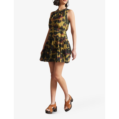 Shop Ted Baker Women's Brown Elvinia Leoprad-print Tiered Recycled-polyester Mini Dress