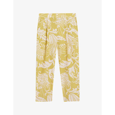 Shop Ted Baker Women's Yellow Kaylani Floral-print Cropped Woven Trousers
