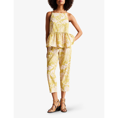 Shop Ted Baker Women's Yellow Kaylani Floral-print Cropped Woven Trousers