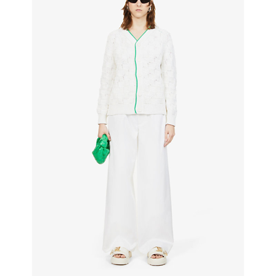 Shop Bottega Veneta Intrecciato-pattern Balloon-sleeve Knitted Jumper In White