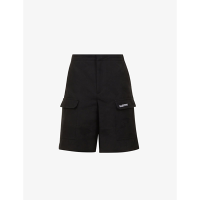 Shop Valentino Logo-print Relaxed-fit Cotton-blend Shorts In Camou Nero