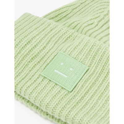 Shop Acne Studios Pansy Logo-patch Wool Beanie Hat In Pale Green Melange