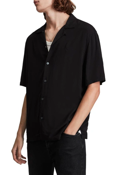 Shop Allsaints Venice Relaxed Fit Short Sleeve Button-up Camp Shirt In Black