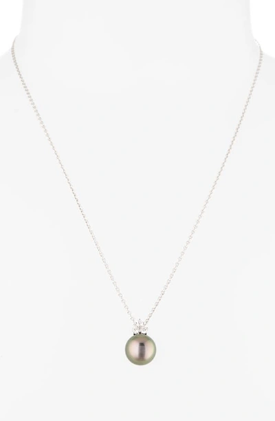 Mikimoto Classic Diamond & Black South Sea Cultured Pearl Pendant Necklace In 18kw