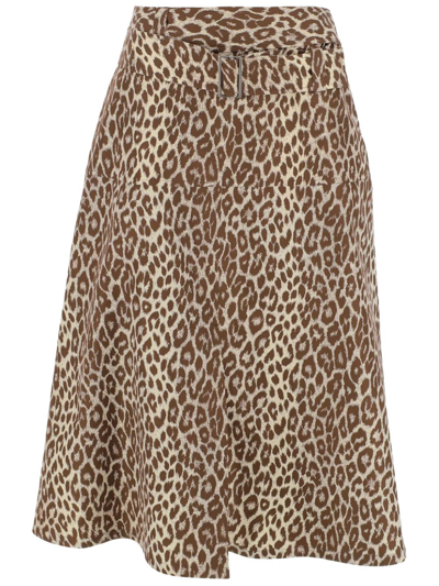 Shop Jil Sander Brown Animal Print Midi Skirt