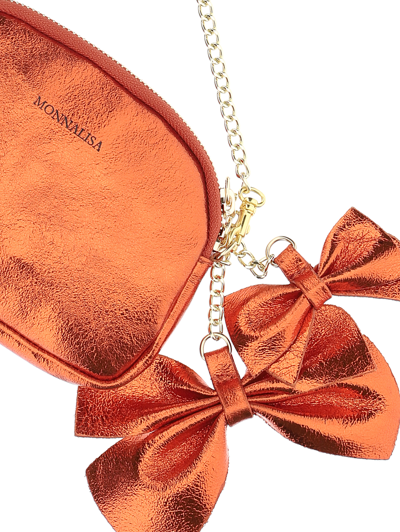 Shop Monnalisa Leather Purse With Bows In Rusty Red