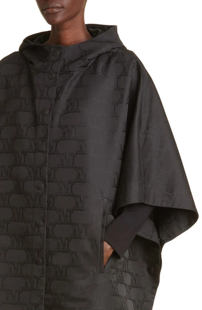 Shop Max Mara Aeroso Monogram Jacquard Hooded Cape In 003 Black