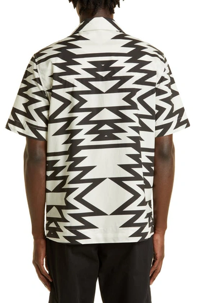 Shop Moncler Graphic Print Snap Front Short Sleeve Camp Shirt In White/ Black