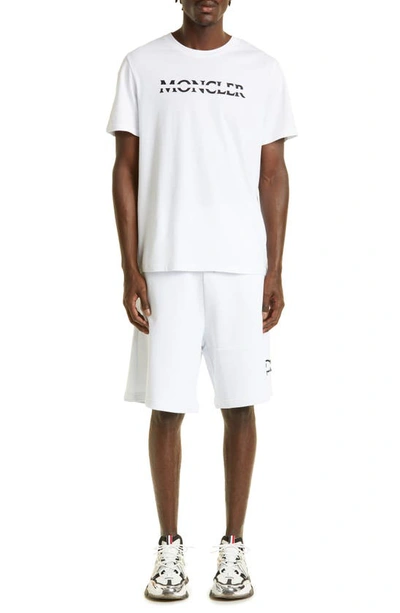 Shop Moncler Embroidered Strike Out Cotton Sweat Shorts In White