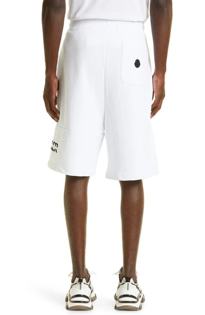 Shop Moncler Embroidered Strike Out Cotton Sweat Shorts In White